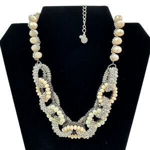 VERA WANG Sign Crystal Seed Beads Twisted Braided Shimmering Black Mesh Necklace